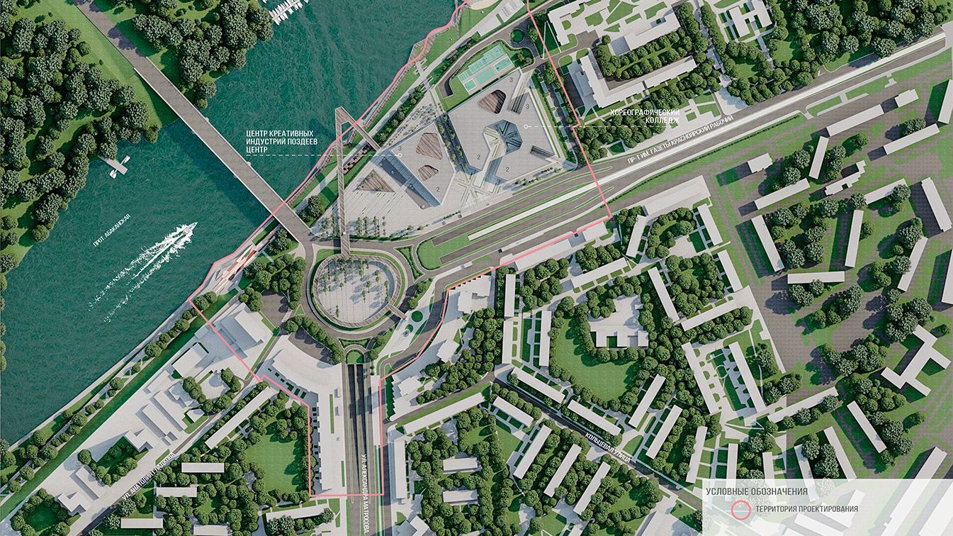 Architectural concept of the pre-bridge square, Krasnoyarsk